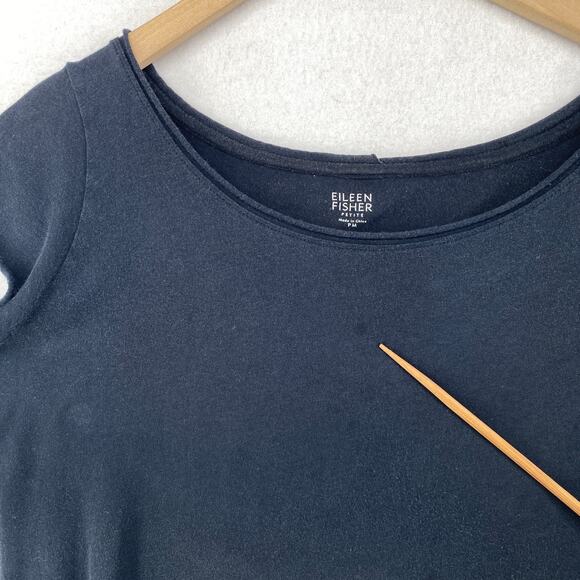 EILEEN FISHER Top PM Fine Cotton Jersey Rolled Hem Scoop Neck Short Sleeve Black - Picture 10 of 13